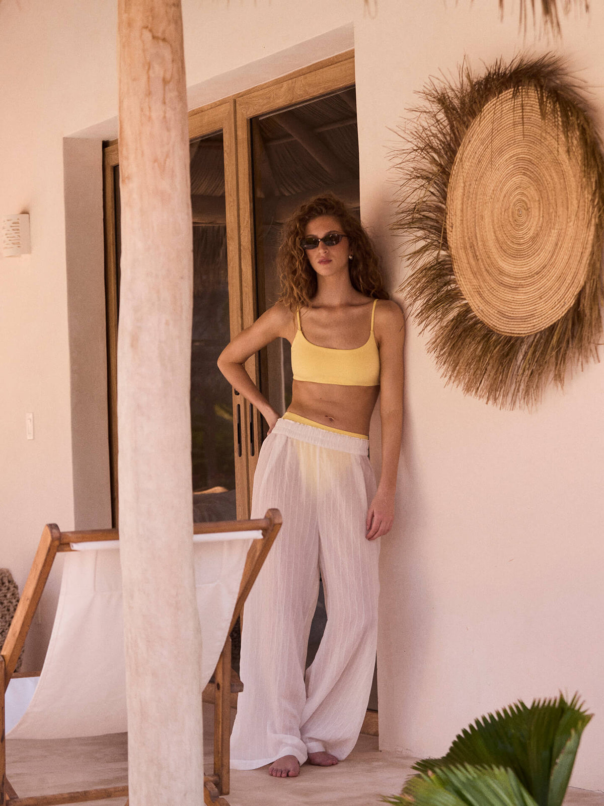 Pool Days Top paired with Throwback Bottom in Melt alongside Day Trip Pant in sheer stripe coconut